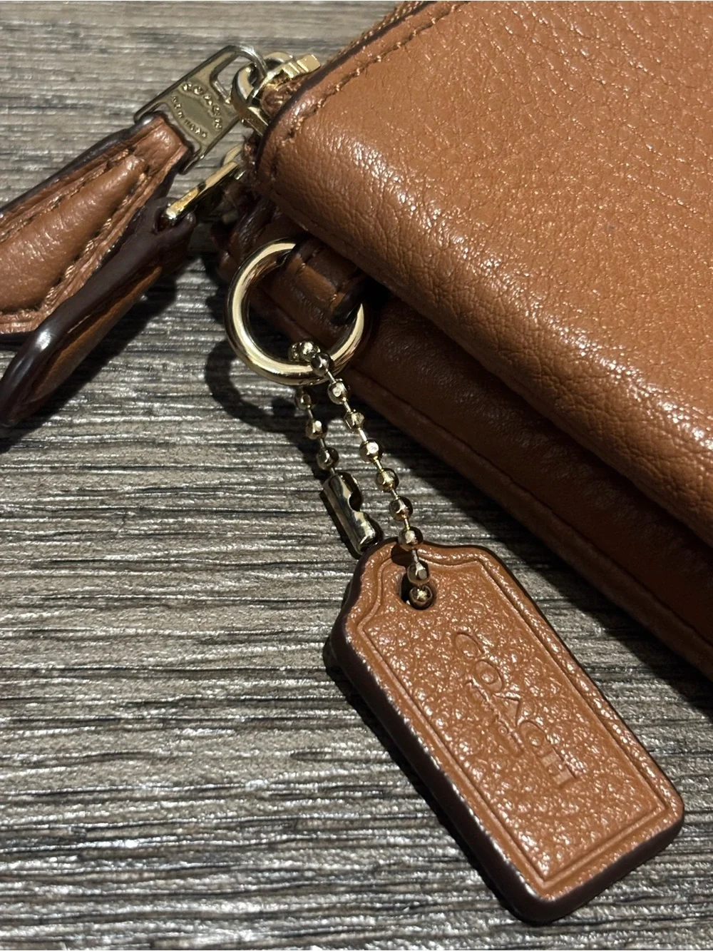 Coach Saddle Brown Pebbled Leather Double Corner Zip Wallet F66505